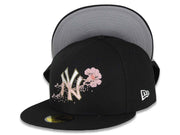 New York Yankees New Era MLB 59FIFTY 5950 Fitted Cap Hat Black Crown/Visor White/Olive Green/Pink Logo Dotted Floral Gray UV